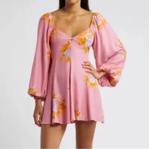Free People Francesca amino Dress Tunic Floral Dawn Rose Combo Large L/S $148